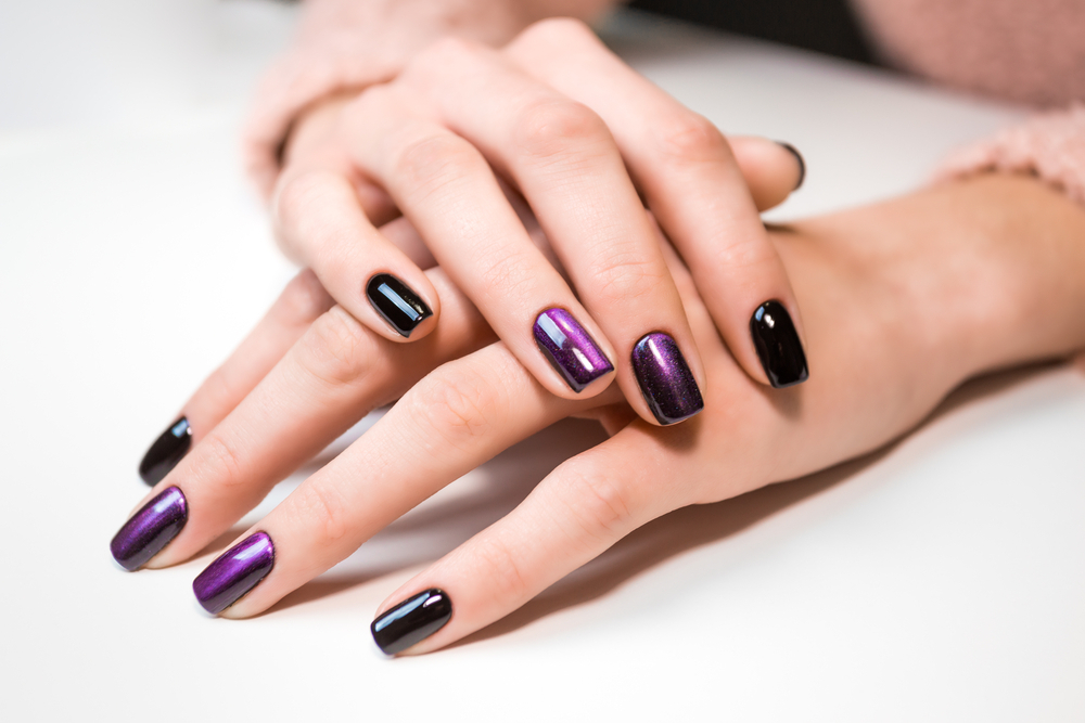 violet metallic shellac nails - U R Royalty Med Spa - Cypress, Texas